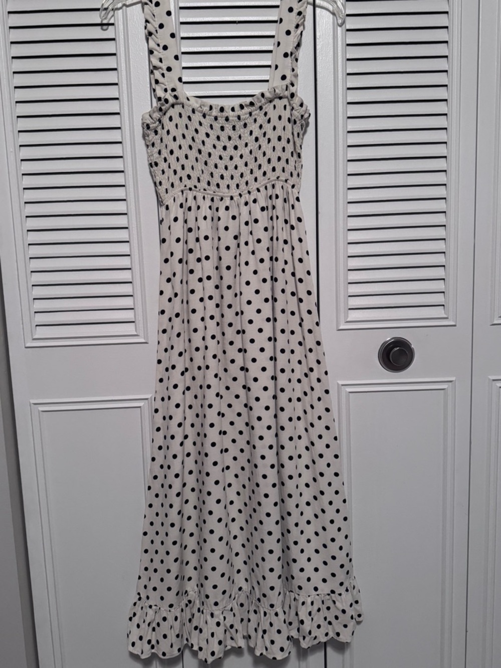 Zara cream Polka Dot Midi Dress with Black Dots